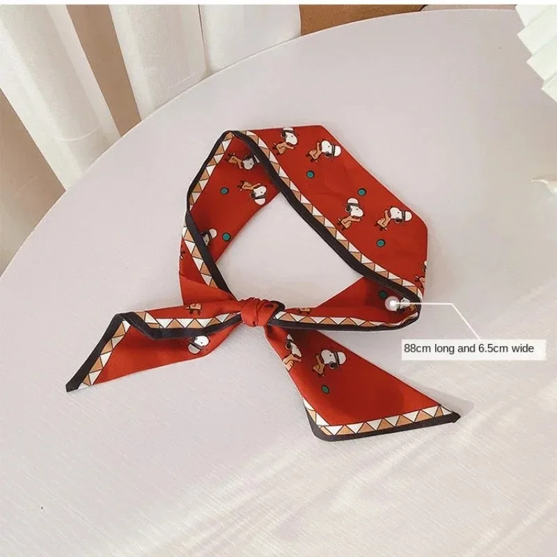 Snoopy Hair Band Silk Scarf Cartoon Women Hair Ornament Ribbon Tied-Up Long Bow Anime Girl Vintage Satin Ribbon Headband Gift