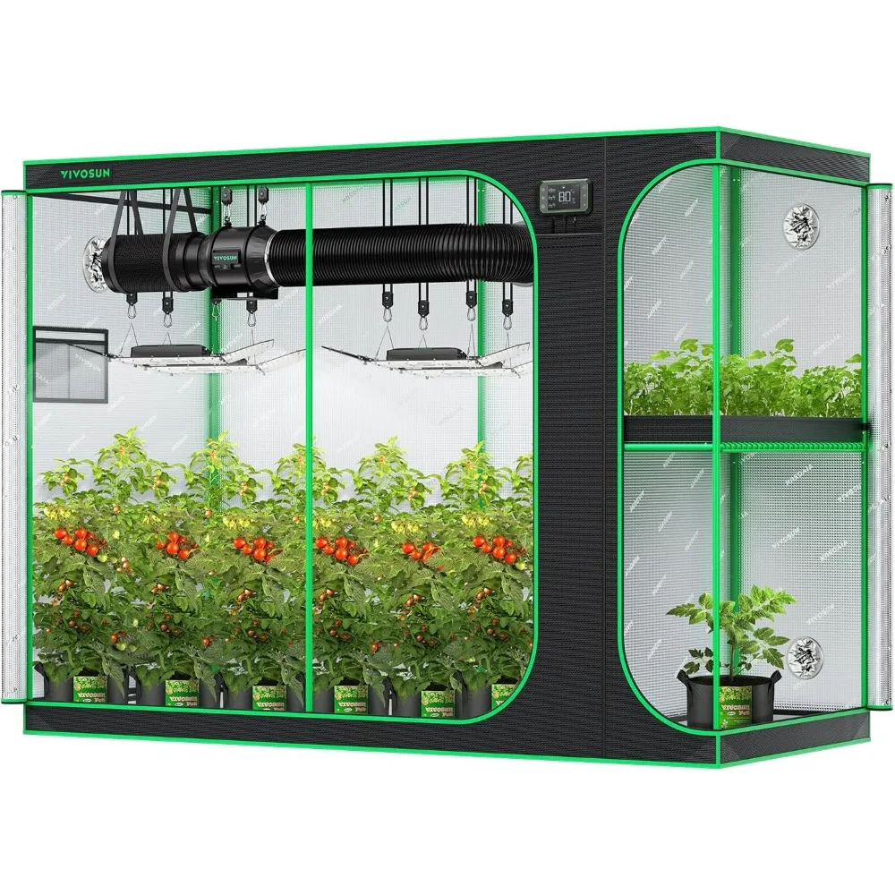 

2-in-1 9x4 Grow Tent, 108"x48"x80" High Reflective Mylar with Multi-Chamber and Floor Tray for Hydroponic Indoor Plant