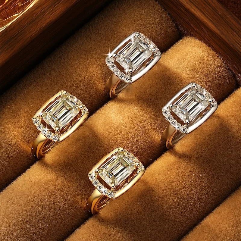 Rrjzz Huggie-Ohrringe mit Smaragdschliff, 5 x 7 mm, D-Farbe, Moissanit, für Damen, Laborimitation, Diamant-Creolen, Geburtstagsschmuck, Geschenke – Detail 10