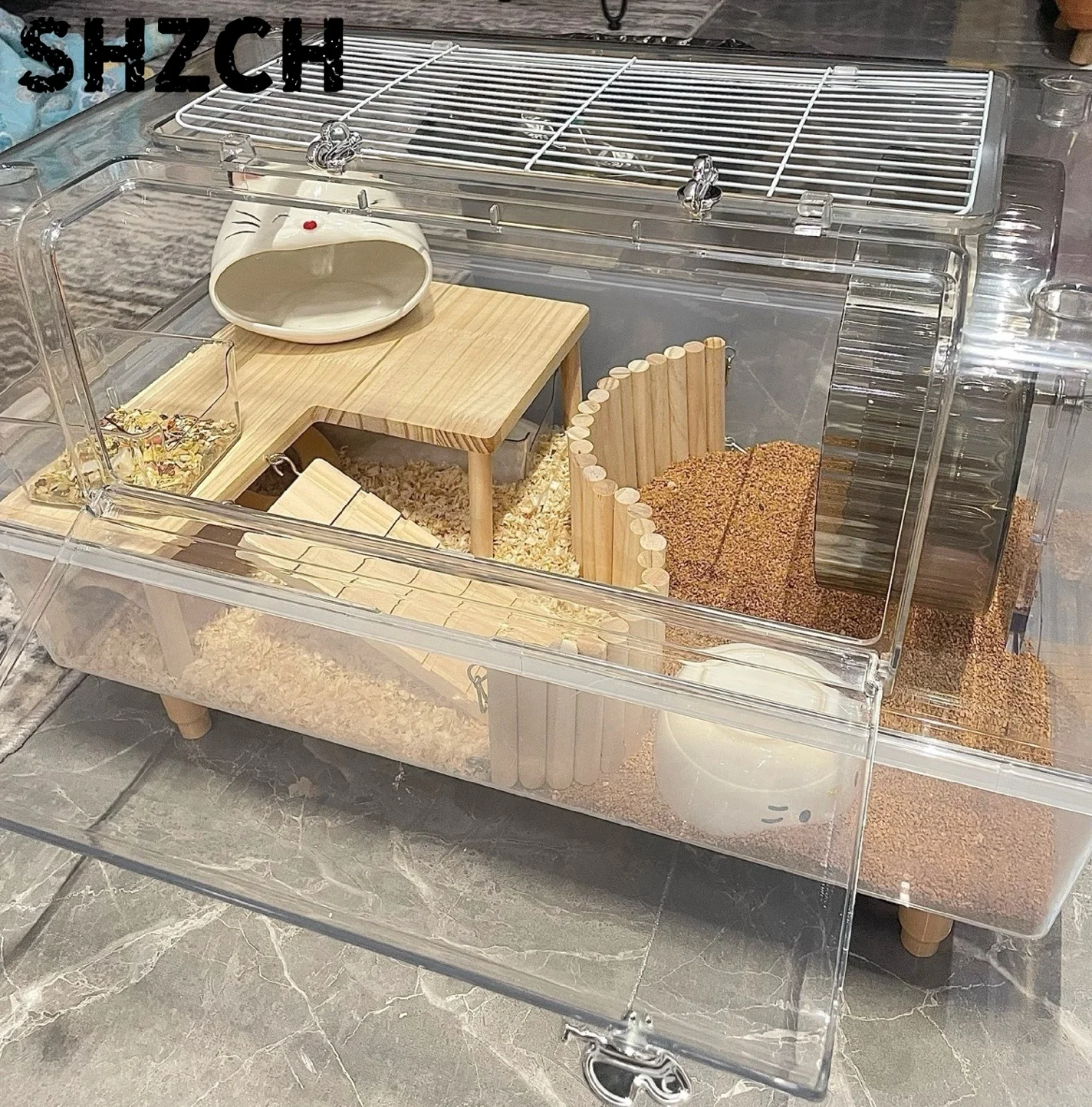 Hamster Cage-Acrylic Pet House with Viewing Window Crystal Clear Hamster Habitat for Dwarf Hamsters, Ventilated Transparent Cage