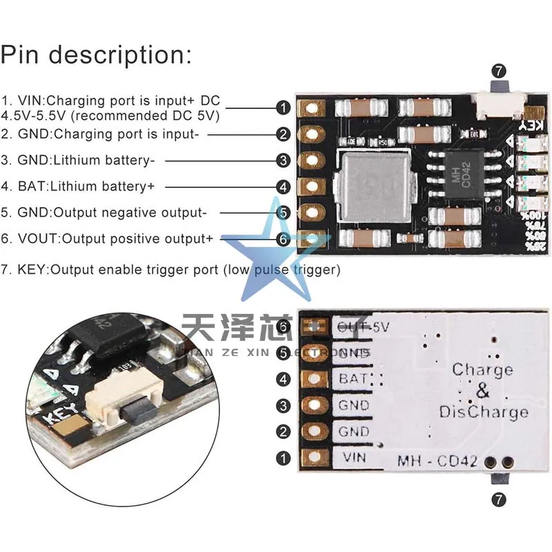 Módulo integrado de carregamento e descarga 2A 5V 3.7V 4.2V 18650 Bateria de lítio Carregamento Boost Power Board Protection