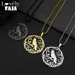 Gothic Black Crow Tree Of Life Bird Pendant Necklace For Women Men Stainless Steel Hip Hop Raven Animal Plant Jewelry Party Gift