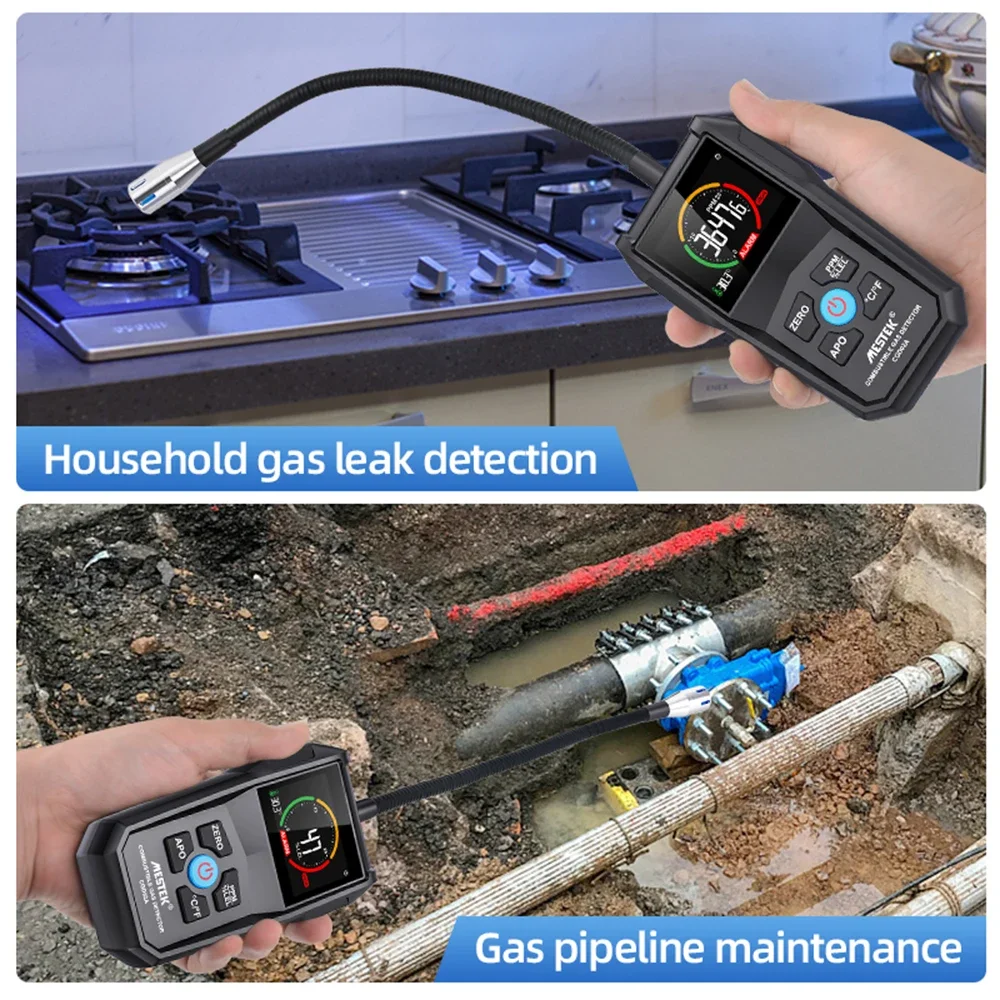 Rilevatore di Gas combustibile Tester di perdite di Gas portatile ad alta precisione Monitor VA Display inverso allarme sonoro e luminoso 0-50000ppm