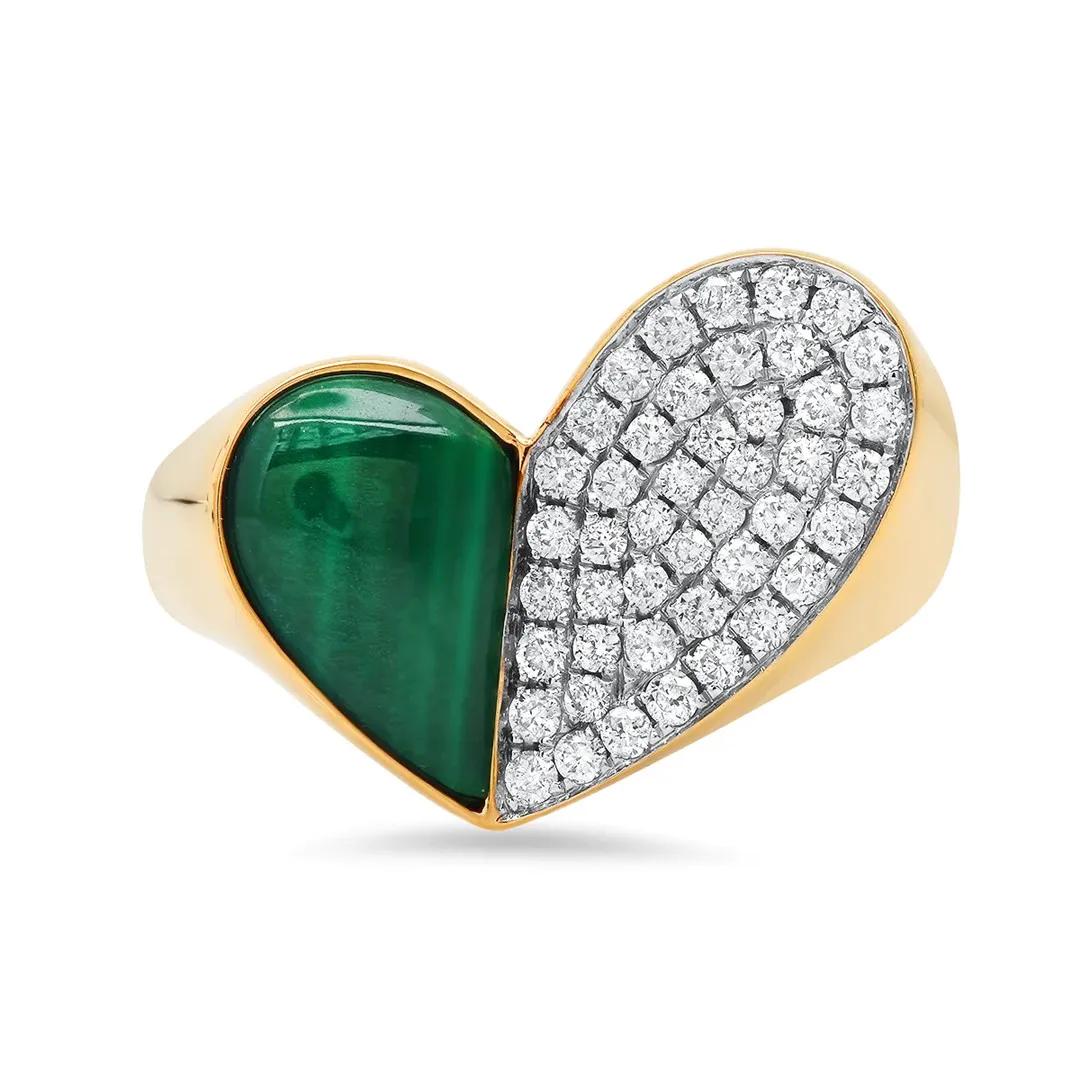 

Free Dropshipping 925 Silver Natural Malachite Heart Diamond Chunky Band Ring Wife Girlfriend Love Gift Gemstone Fine Jewellery