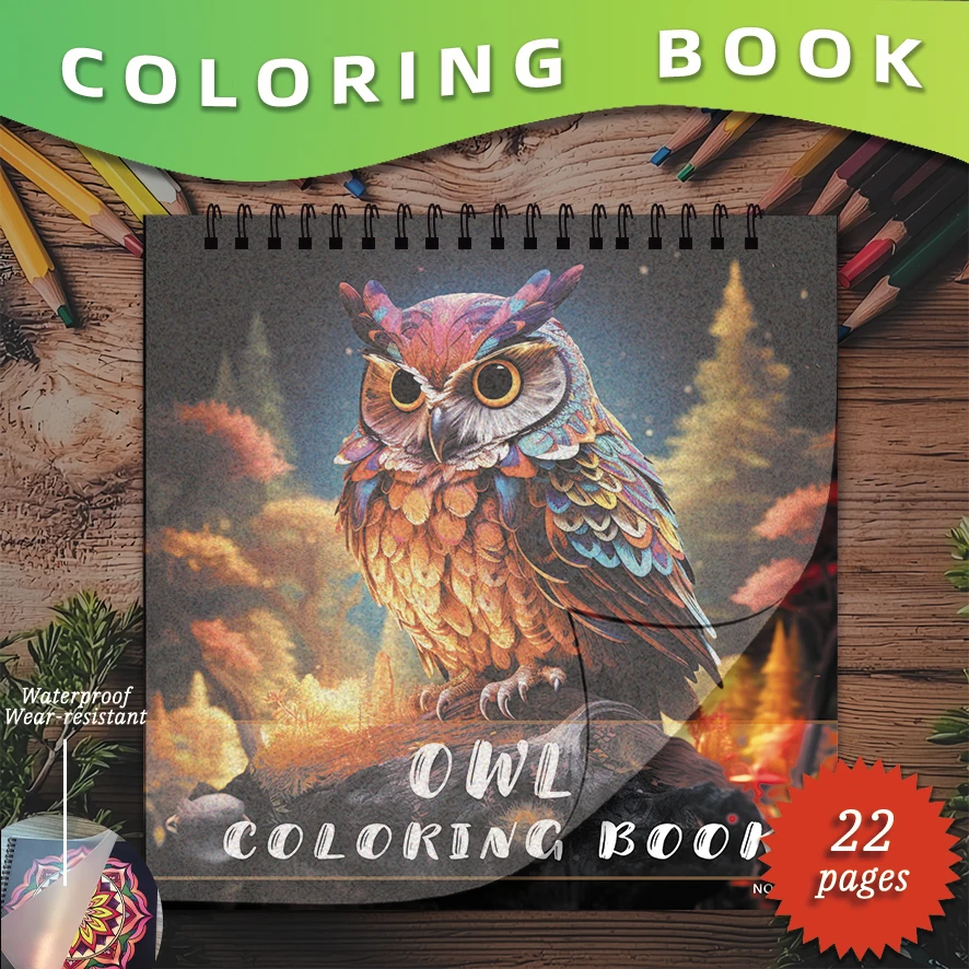 Owl Coloring Pages Book 22 Sheets 8.27x8.27 inches Perfect Gift for Family Relax