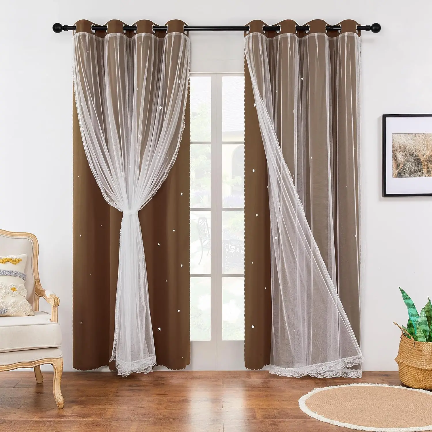 Einfarbiger Japanischer Natürlicher Vorhang, Halbtransparente Lichtfilternde Weiche Vorhänge, Geeignet für Wohnzimmer-Hintergrund, Eleganter Landhausstil
