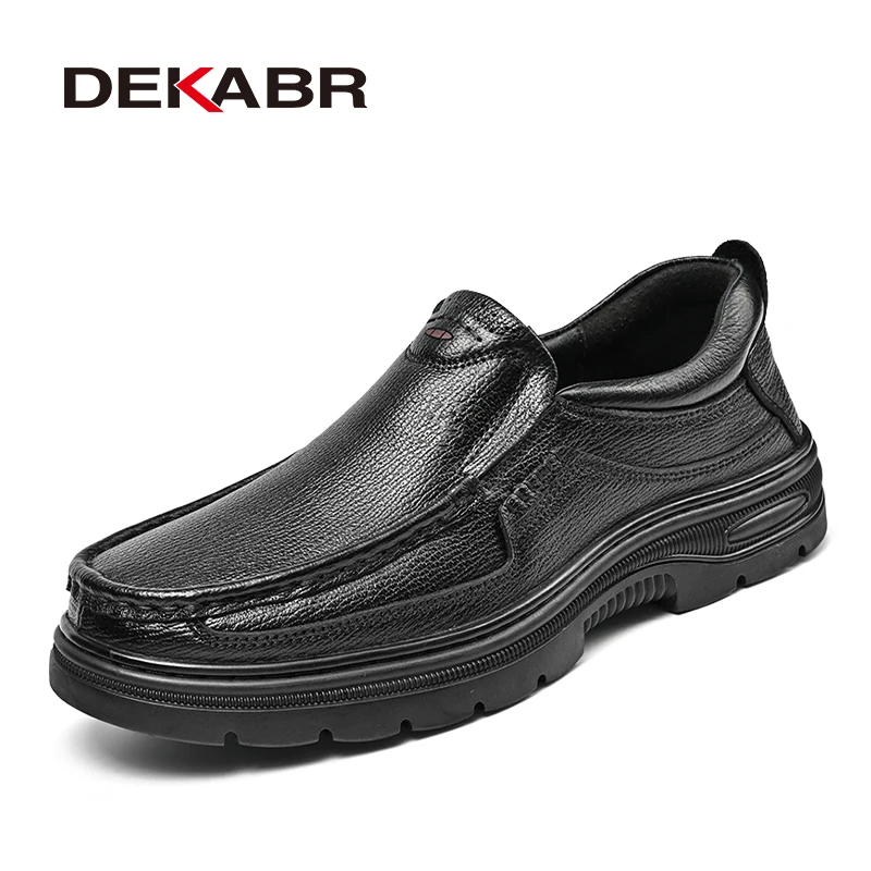 

DEKABR Men Shoes Autumn Winter Slip On Cowhide Loafers Handmade Plush Warm Lightweight Comfortable Wear Resistant