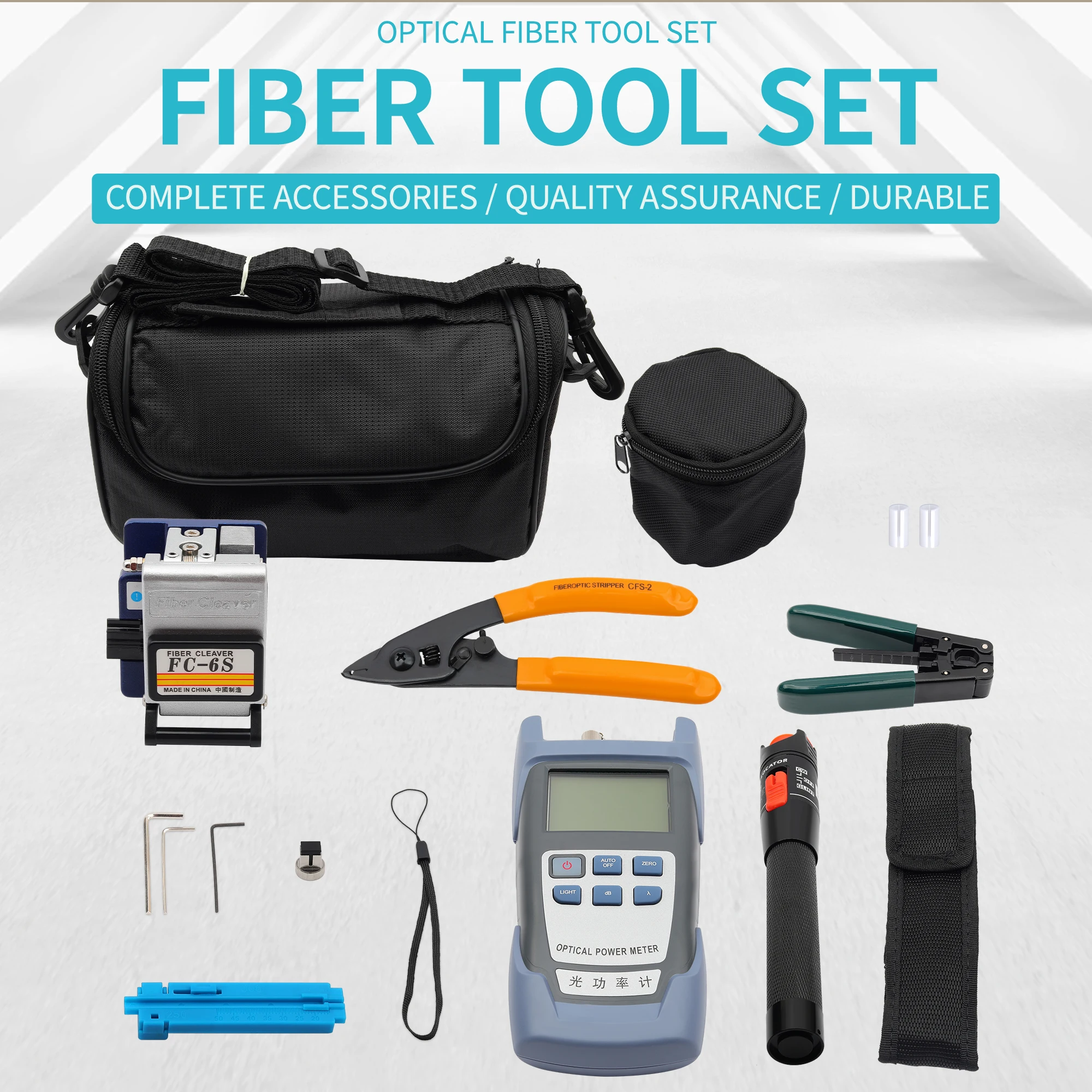 

Optic FTTH Tool Kit with FC-6S Fiber Cleaver and Optical Power Meter 10mw Visual Fault Locator Wire Stripper