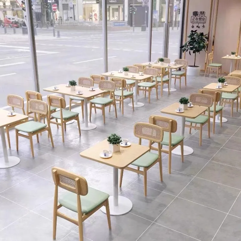 Customized Southeast Asian Solid Wood Iron Frame Restaurant Tables Chairs Set Booth Seat Cafe Shop Modern Design Commercial