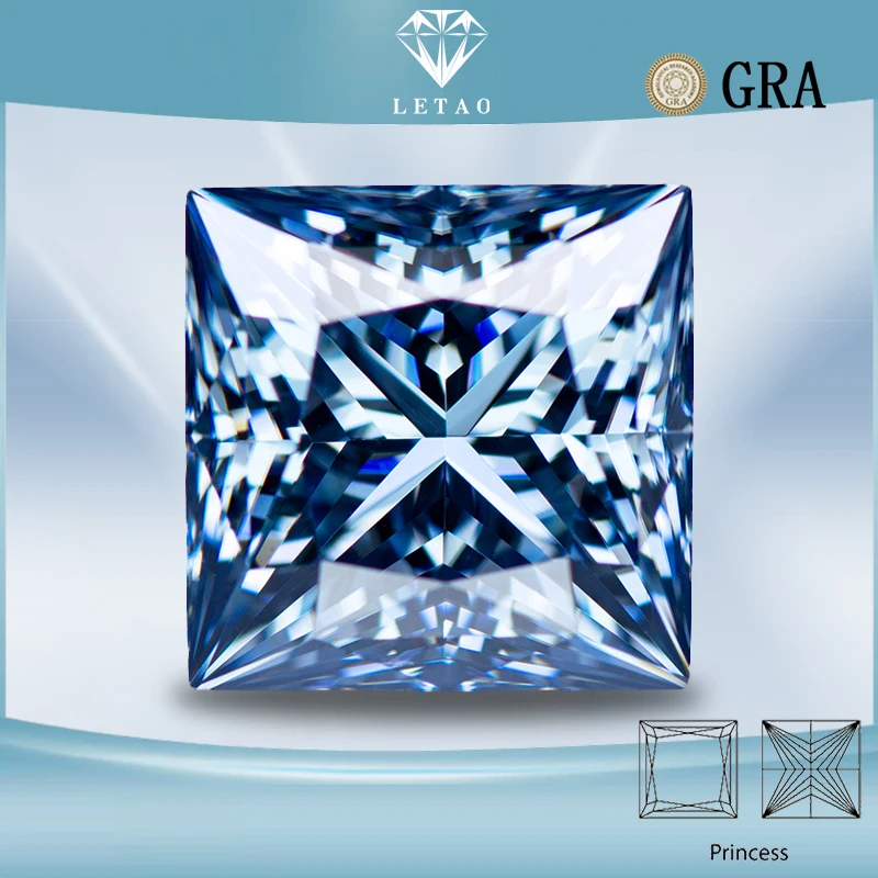 

Moissanite Stone Primary Color Royal Blue Gemstone Princess Cut Lab Grown Diamond Woman Charms Jewelry Making GRA Certificate