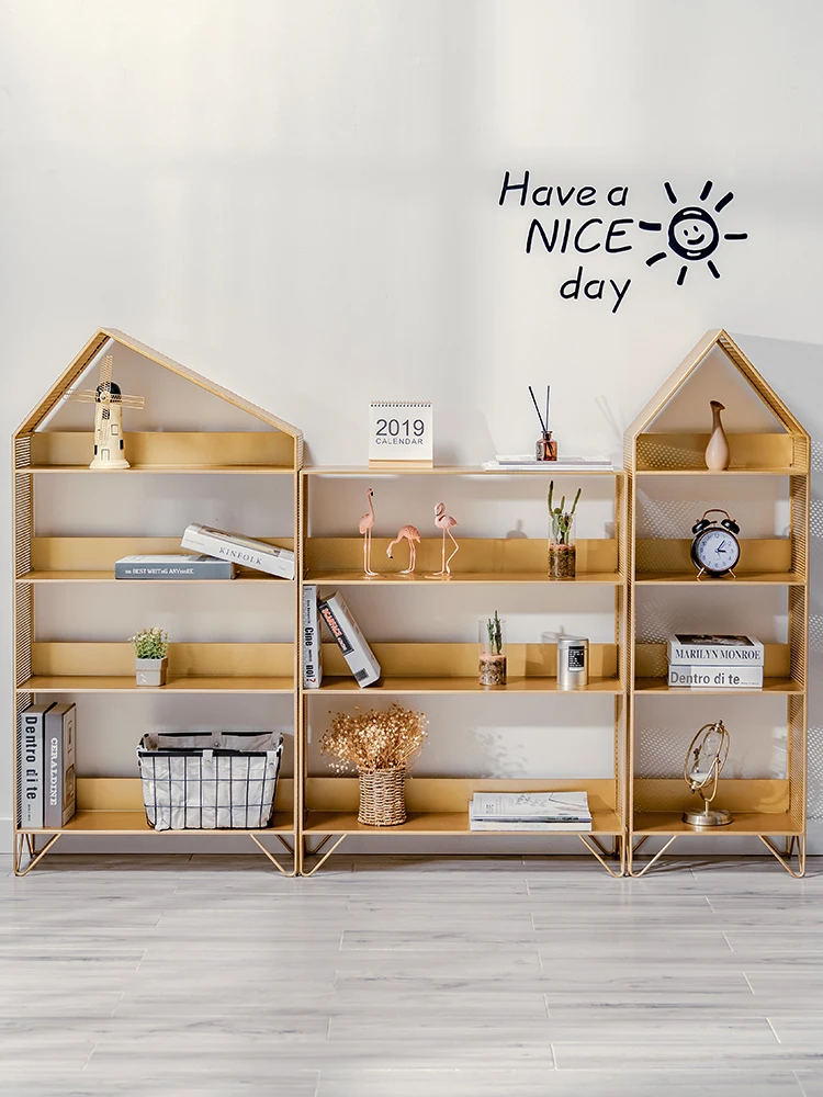 

Nordic children's bookshelf picture book rack wrought iron room storage rack bedroom display rack partition shelf simple