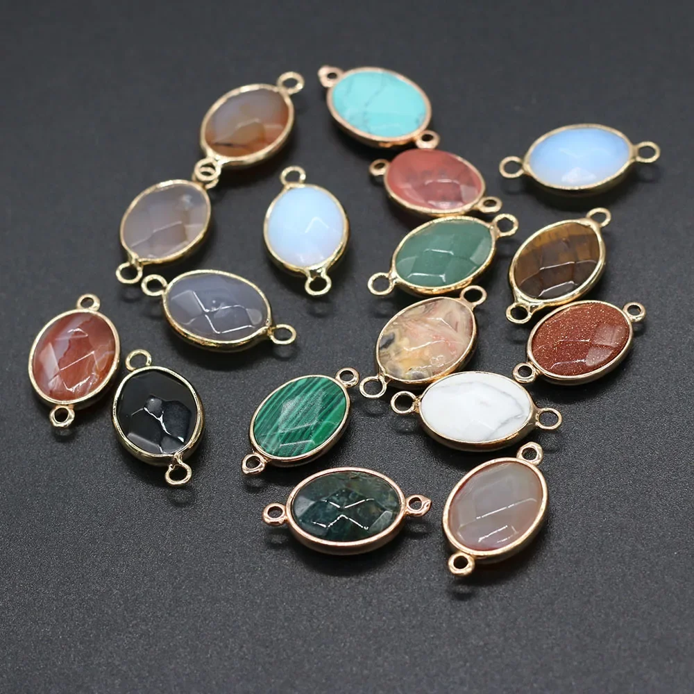 1PCS New Hot-selling Natural Semi-precious Stone Egg-shaped Cut Bread Edge Fashionable and Exquisite Connector Size 25x14x7mm