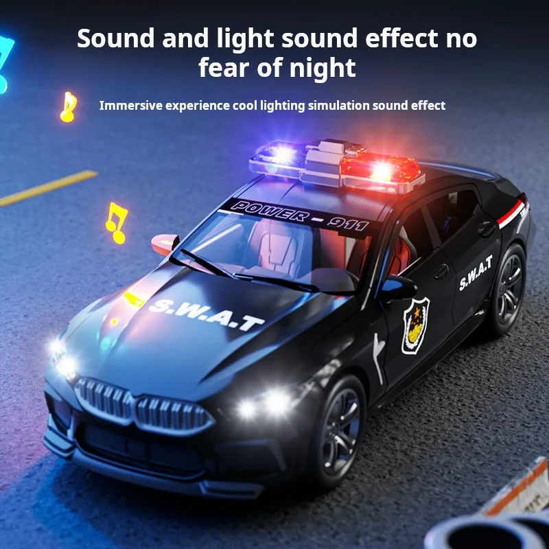 1:32 M Police Car Model Toy Metal Diecast Pull Back 110 Simulation Vehicle Models Doors Opened Boys Collection Gifts