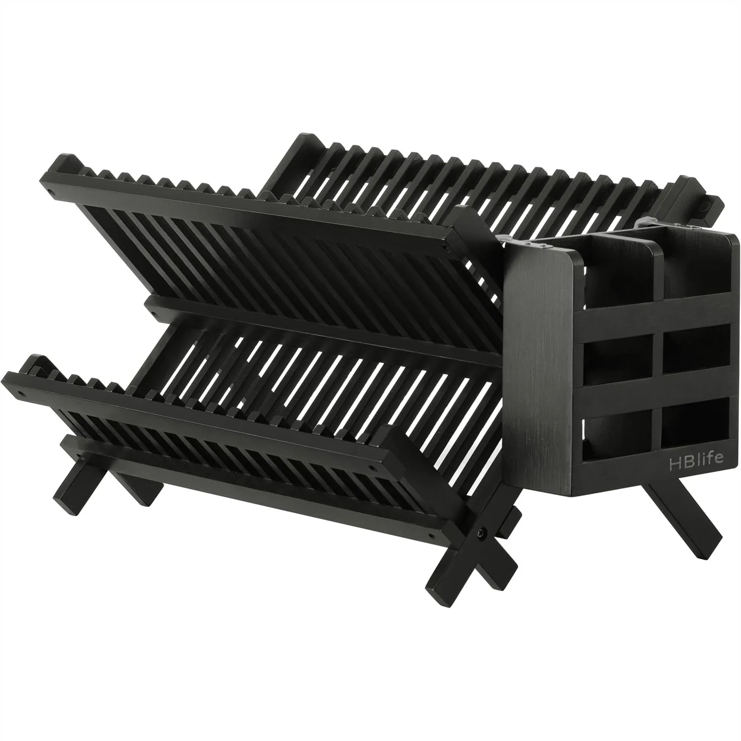 

Bamboo Folding 2-Tier Dish Drying Rack with Utensil Holder, Collapsible Dish Drainer for Kitchen Counter, Holds 18 Plates