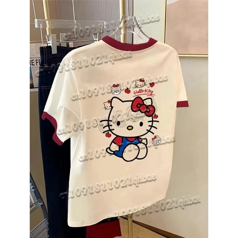 

Футболка с изображением аниме «Hello Kitty», быстросохнущая женская футболка с короткими рукавами, летний студенческий модный свободный топ с героями мультфильмов, с 3D принтом