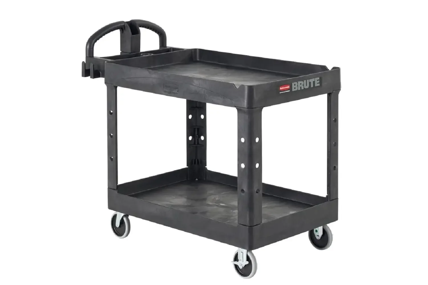 Commercial Products 2-Shelf Utility/Service Cart, Medium, Black, Lipped Shelves, Ergonomic Handle, 500 Lbs Capacity