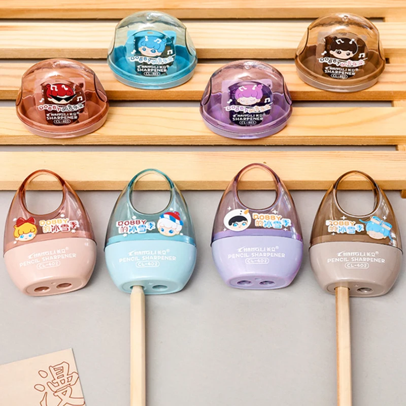 ที่เหลาดินสอสองรูน่ารักลายการ์ตูนสุดสร้างสรรค์1ชิ้นเครื่องเหลาดินสอขนาดเล็กอเนกประสงค์อุปกรณ์เครื่องเขียนสำหรับนักเรียน
