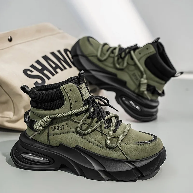 

Niche Design High Top Thick Soled Casual Shoes for Men 2025 Autumn Fashion Trend Versatile Comfortable Lace Up Platform sneakers