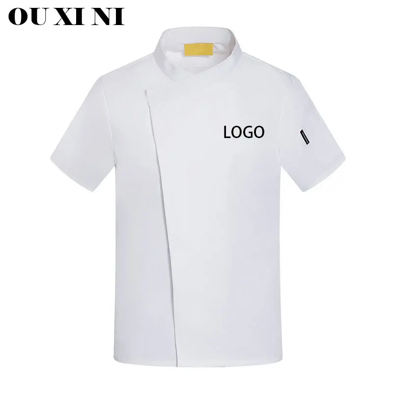 Men White Cook Coat Unisex Short Sleeve Chef Jacket for Summer Head Chef Uniform Restaurant Hotel Kitchen Cooking Clothes