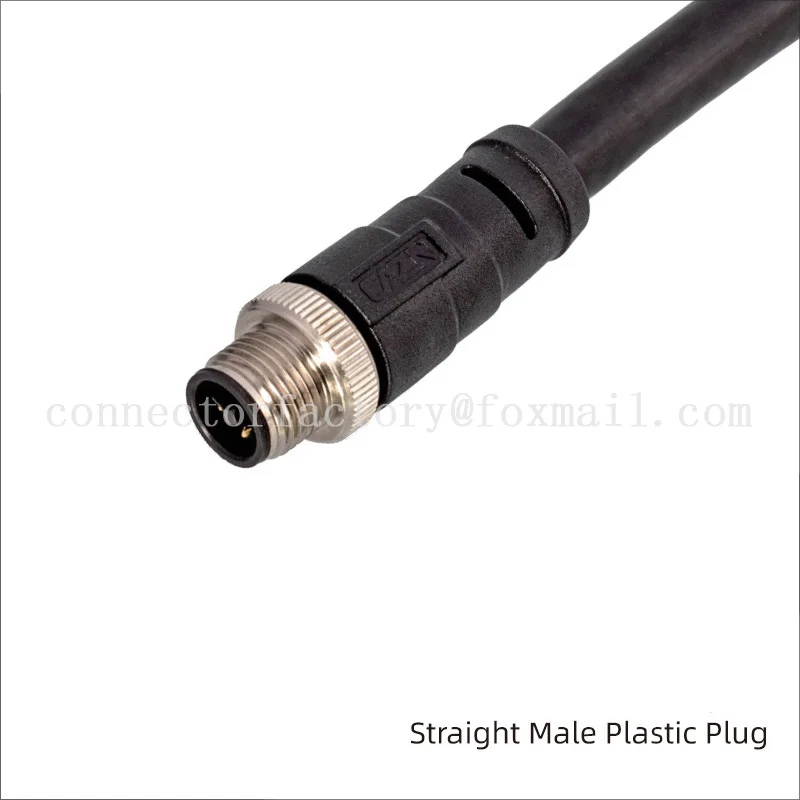 M12 T Type Code Male Female Plug Socket 2 3 4 -Core Strip 2m Wire Waterproof Connector Front Back Installation Opening 16mm