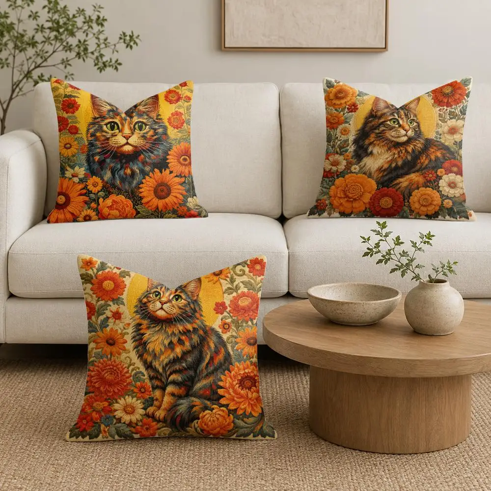 Fall Art Bloom Cushion Cover Organic Linen Throw Pillow Cover - Double-Sided Print Breathable Cushion Case Home Decor