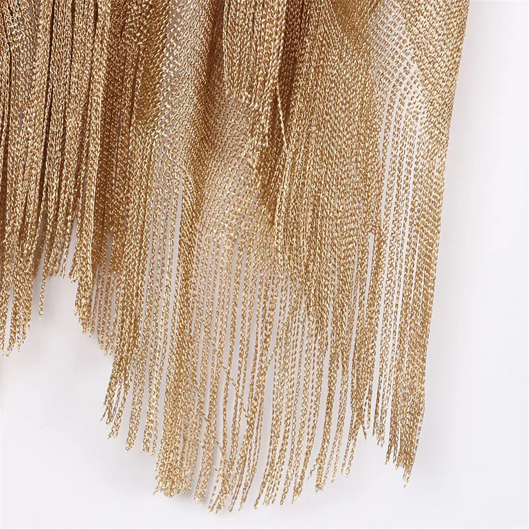Sexy Fransen-Quasten-Netzstoff-Transparente Glänzende Strick-Tunika Strand-Überwurf Strandkleid Strandkleidung Damen V3321 – Detail 40