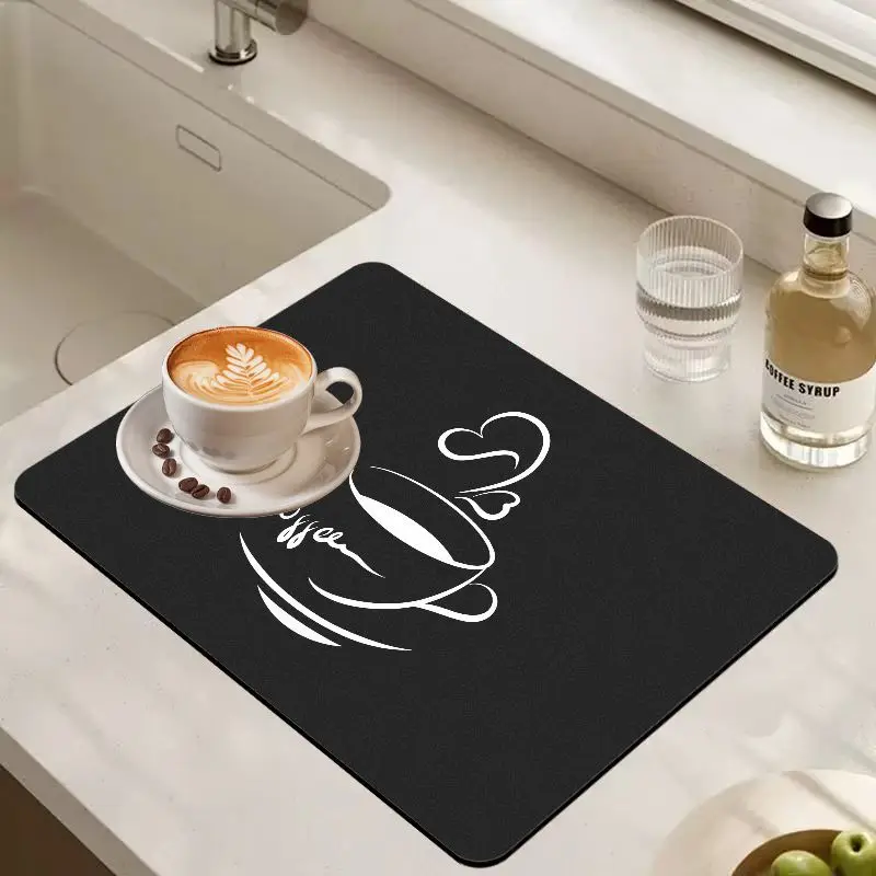 VIKAMA Minimalist Coffee Cup Line Art Mat Non Slip Quick Dry Waterproof Coffee Maker Counter Mat