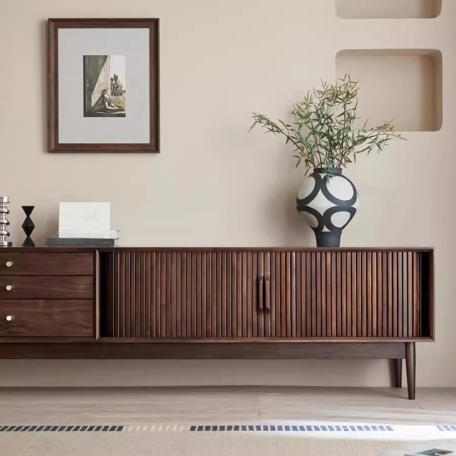 خزانة تلفزيون حديثة وبسيطة من الخشب الصلب، مجموعة خزانة تلفزيون أرضية صغيرة فاخرة وخفيفة لغرفة المعيشة العائلية #3