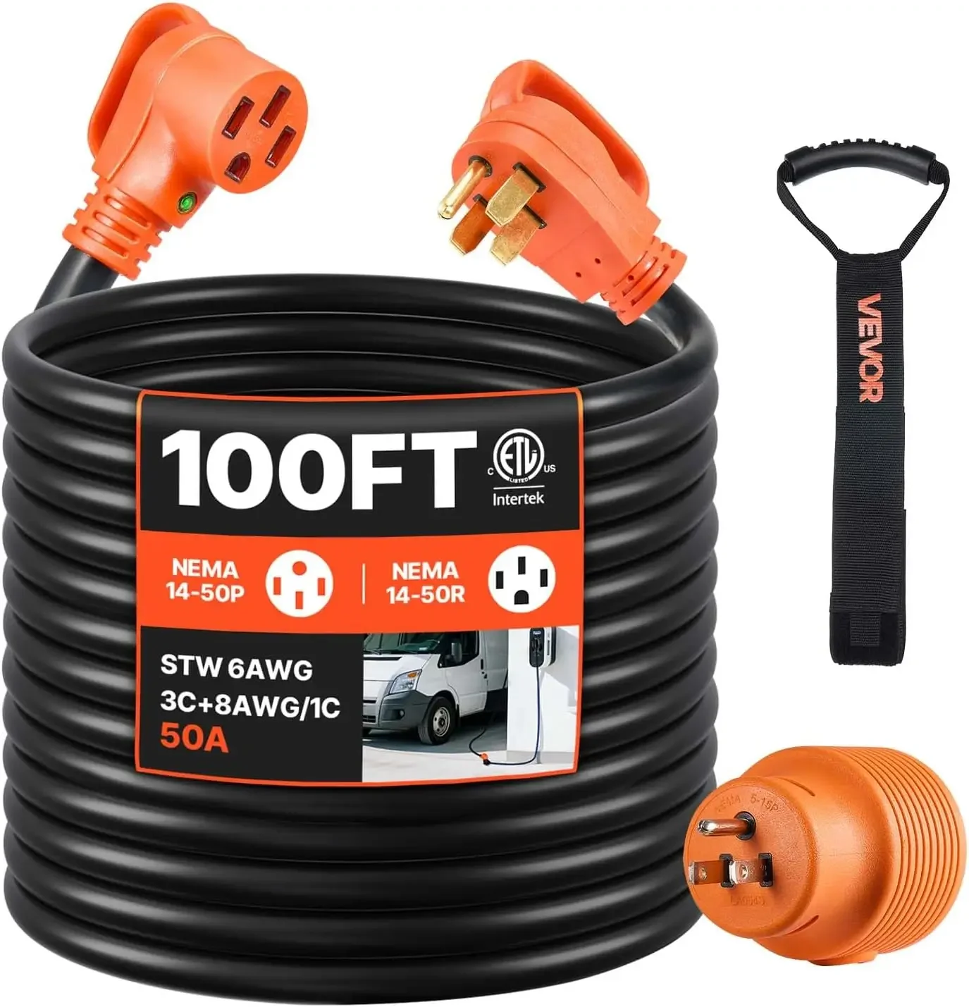 100 FT RV Extension Cord 50 Amp 125V 7500W Heavy Duty STW 6 3 8 1 Gauge Wire NEMA 14 50P Male NEMA 14 50R Female Plug with LED