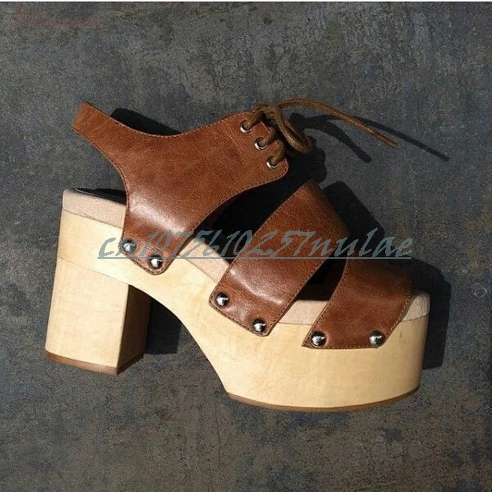 

Brown Elegant Strappy Hollow Sandals Lace-up Retro Style Chunky High Heel Platform Sexy 2025 Summer New Women Shoes Para Mujere