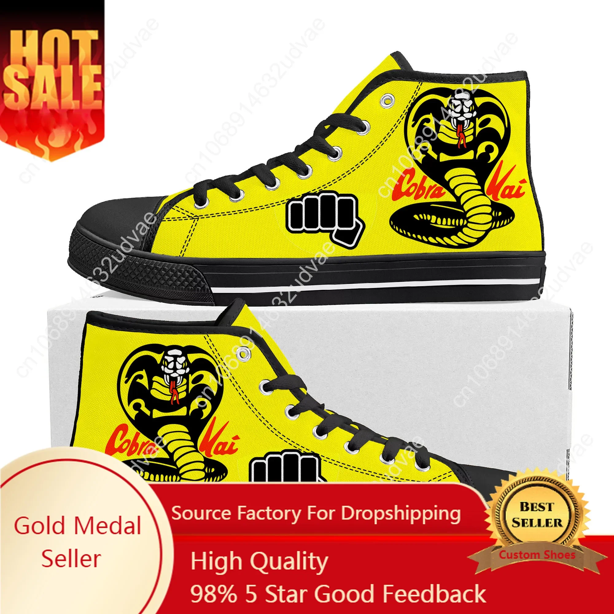 

Cobra Kai No Mercy Snake High Top Sneakers High Quality Mens Womens Teenager Canvas Sneaker Casual Couple Shoes Custom Shoe