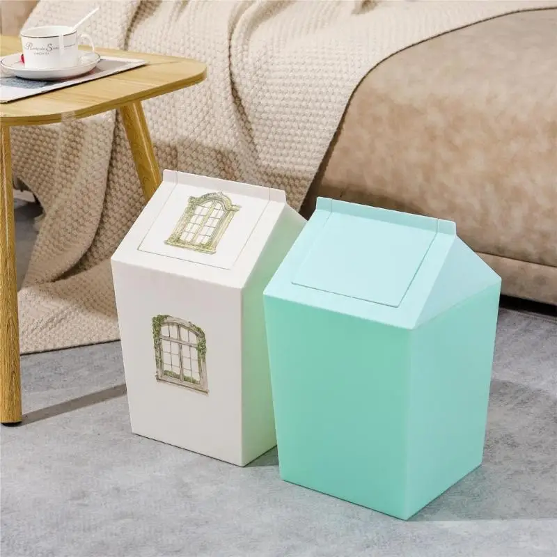 

Modern White Trash Can Swing Lid Design Easy Cleaning for Kitchen Bathroom Space Saving B03E