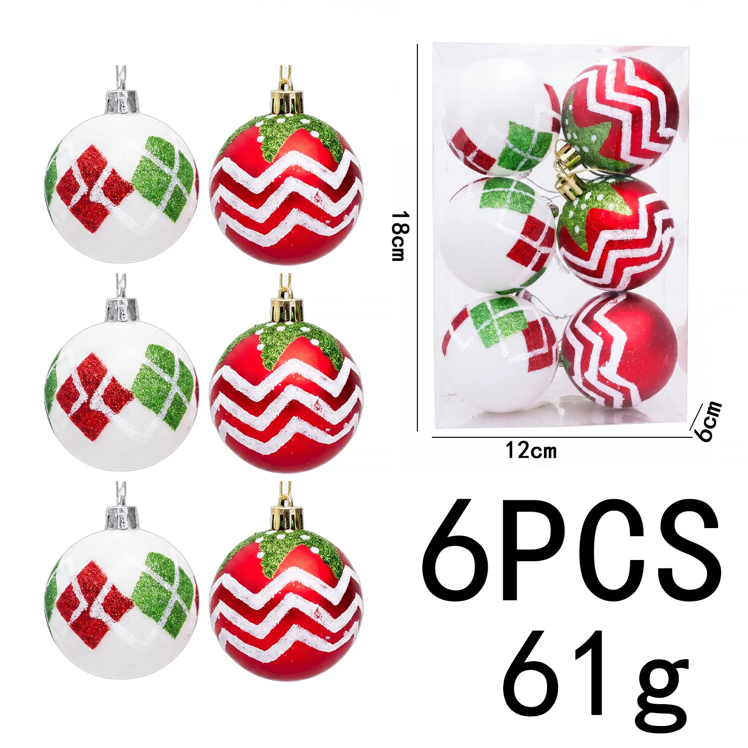6pcs Hand Painted Christmas Ornament Balls 6cm Plastic Shatterproof Tree Decorations With Pre Attached Hanging Ropes For Holiday