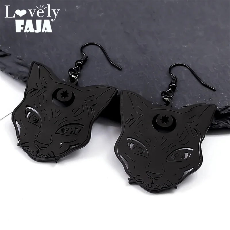 

Wicca Goth Witch Cat Dangle Earring for Women Witchcraft Kitten Stainless Steel Drop Earrings Gothic Jewelry Gifts pendientes