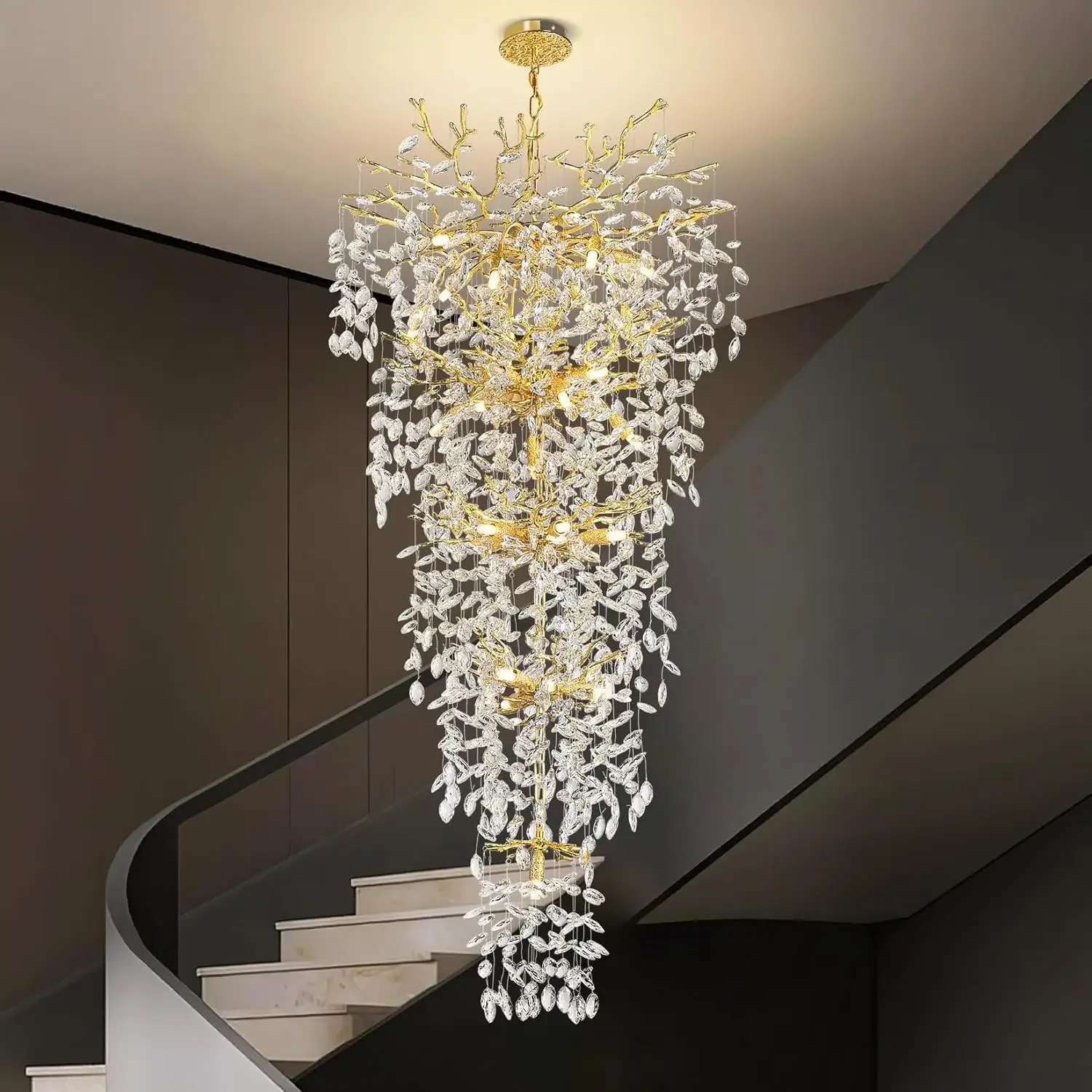 

Light Luxury Crystal Chandelier Living Room Hotel Lobby Staircase LED Lights Villa Sky French Decorative Lighting Fixtures