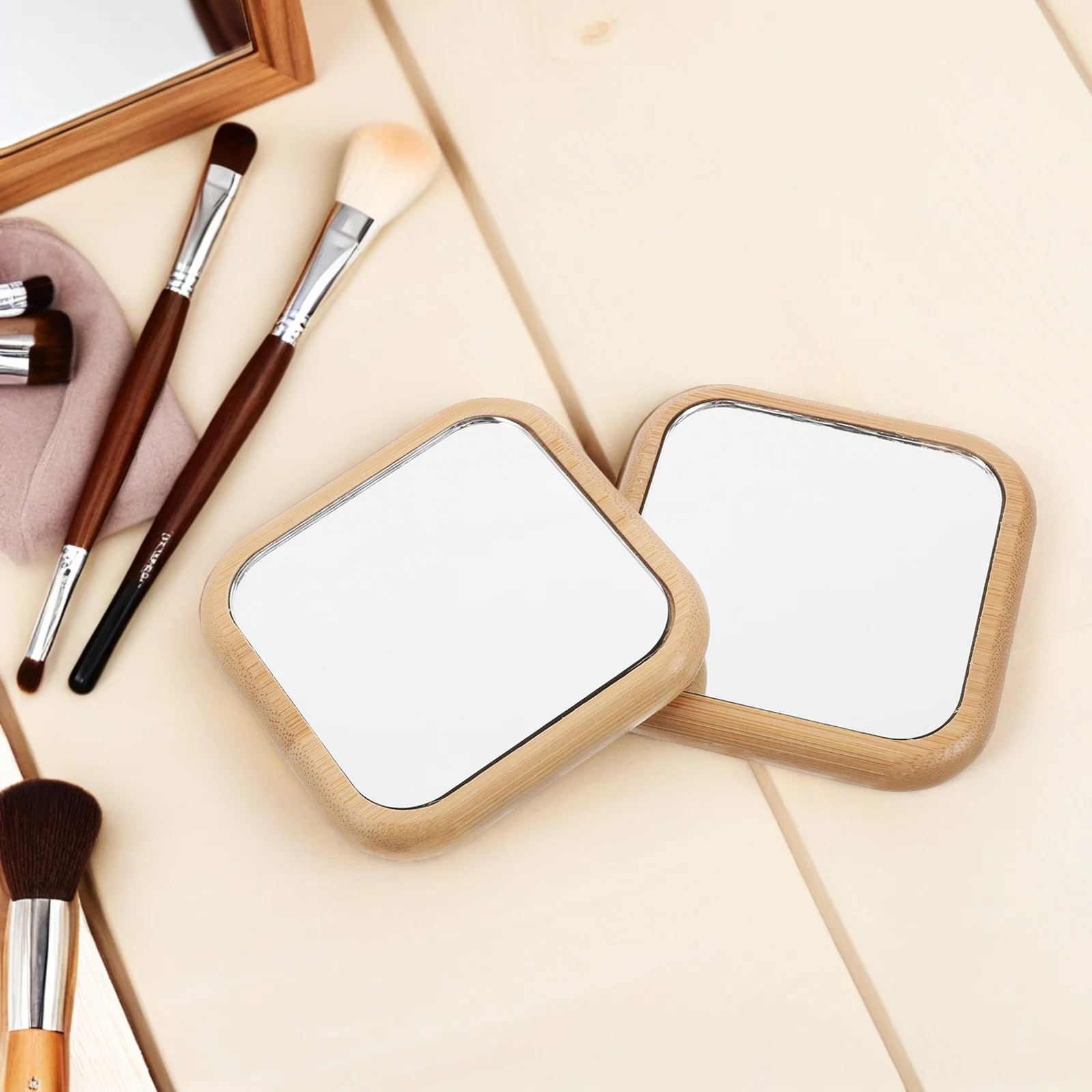 2 stuks draagbare houten compacte handspiegel kleine vierkante make-upspiegel voor reistas handtas dames meisjes compacte spiegels