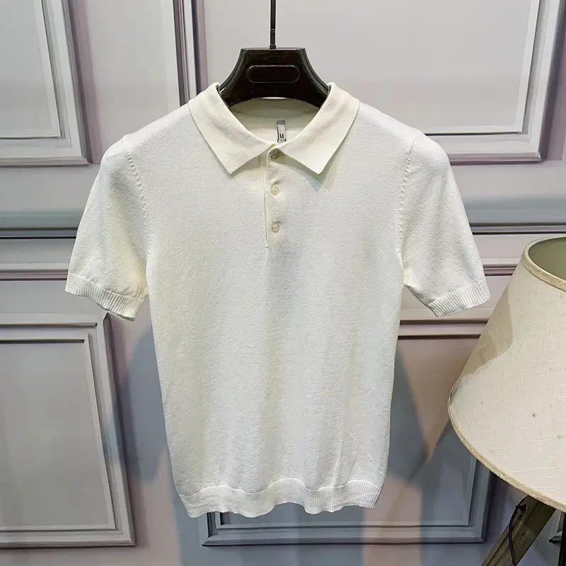 Polo à manches courtes pour hommes, coupe cintrée, style coréen, couleur unie, vêtements d\'été