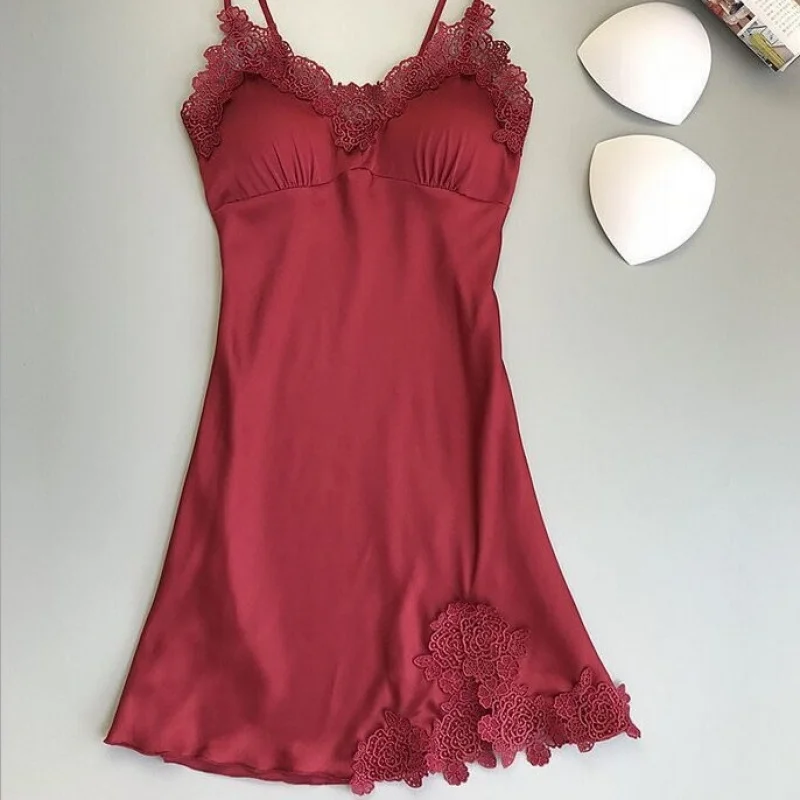 

Women's sleepwear with chest pads, five-piece set for spring summer and autumn, silk loungewear for women, casual camisole dress