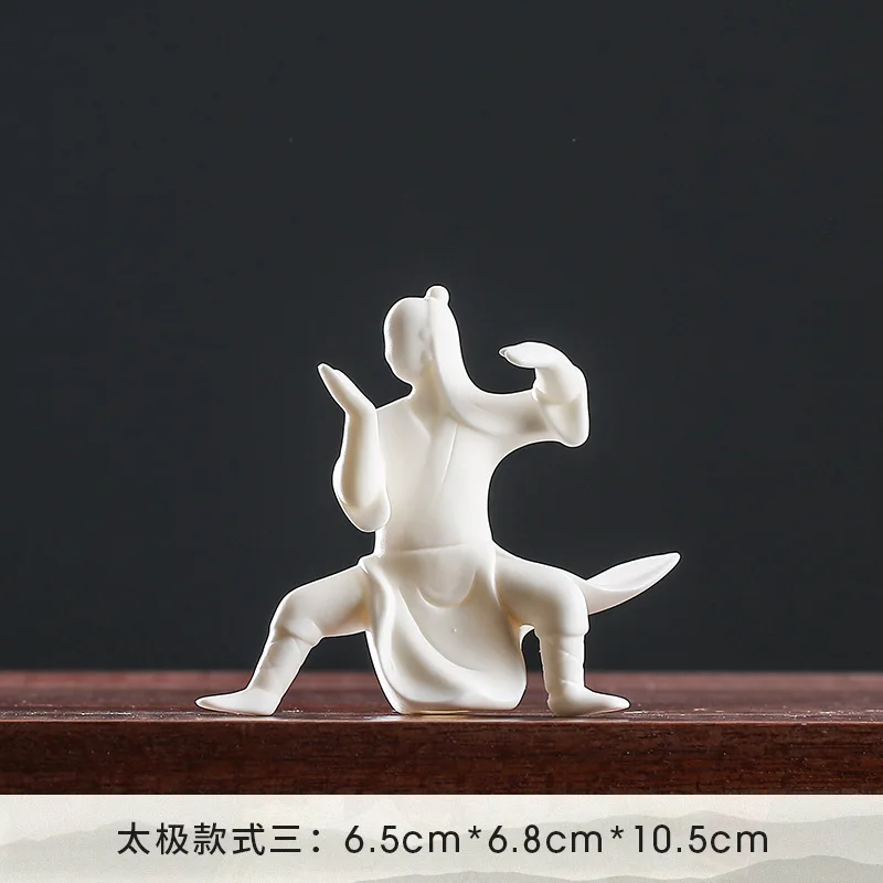 Pure White Ceramic Tai Chi Figurines Decoration Tea Pet Porcelain Chinese Zen Feng Shui Ornaments Bonsai Flowerpot Crafts Gift