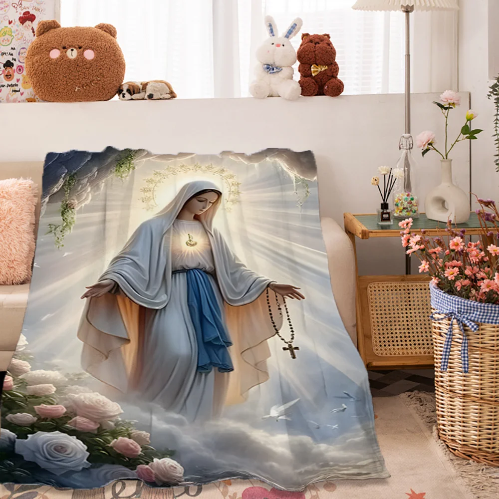 Super soft flannel shawl blanket, printed with the Virgin Mary pattern design, suitable for all seasons, perfect for home decora