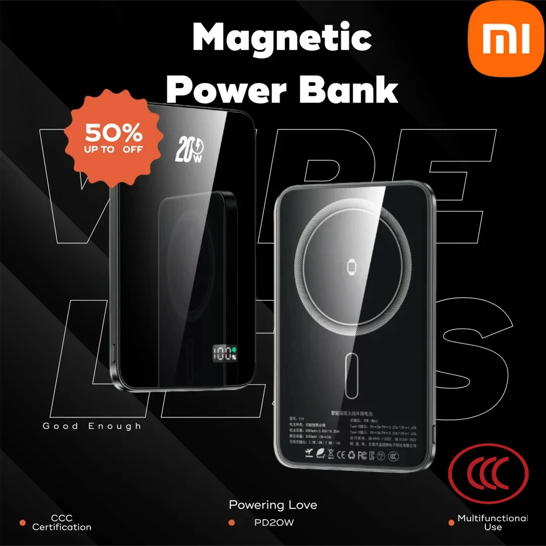 XIAOMI CCC certification 10000mAh Magnetic Fast Charging Power Bank Ultra Thin Portable for iPhone/Huawei/Xiaomi Phones& Watches