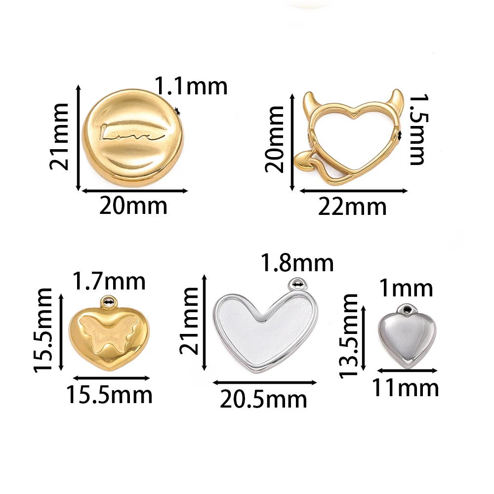 2Pcs/Lot Stainless Steel 304 Different Heart Shape Pendants for Handmade DIY Bracelet Necklace Jewelry Making Accessories