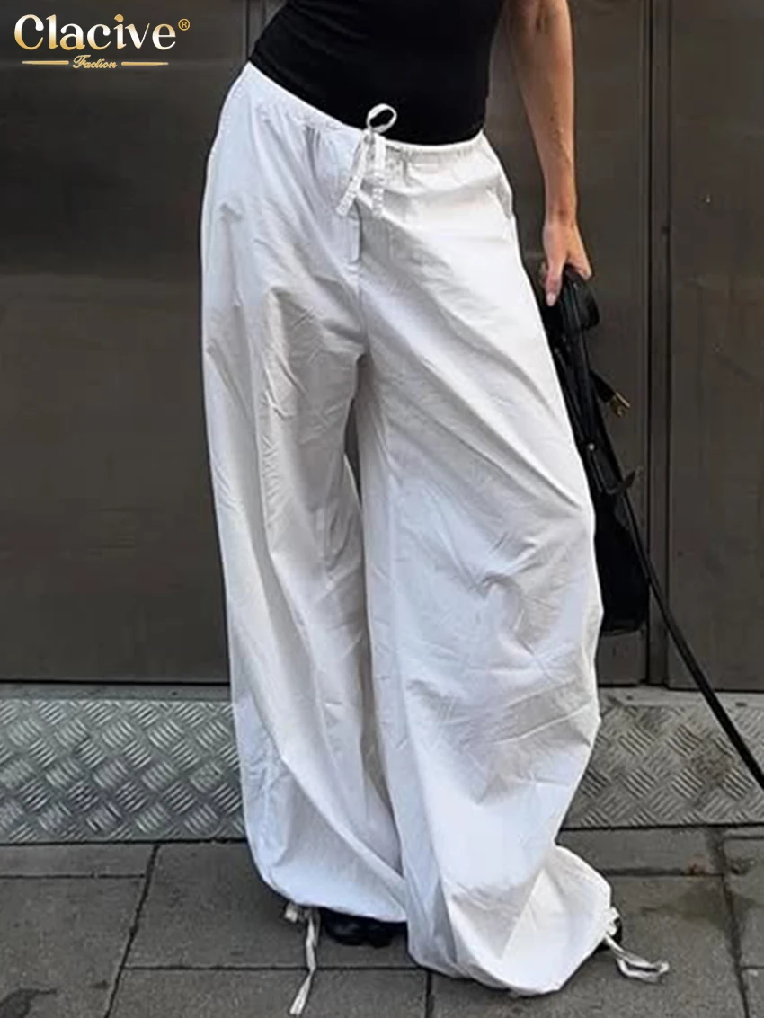 

Clacive Fashion Loose White Women's Pants 2025 Casual High Waist Wide Trousers Elegant Classic Solid Pants Female Clothing