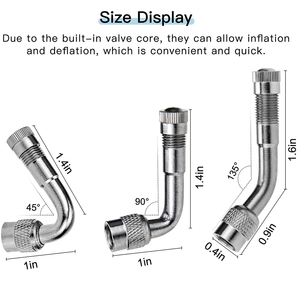 DSYCAR 2Pcs 45/90/135 Degree Angle Brass Air Tyre Valve Stem with Extension Adapter for Car Truck Motorcycle Cycling Accessories