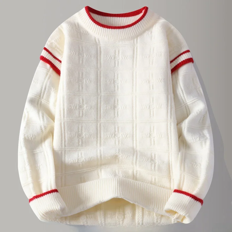 

Осенне-зимний мужской вязаный свитер: модный повседневный джемпер в полоску, универсальный топ с длинным рукавом и круглым вырезом