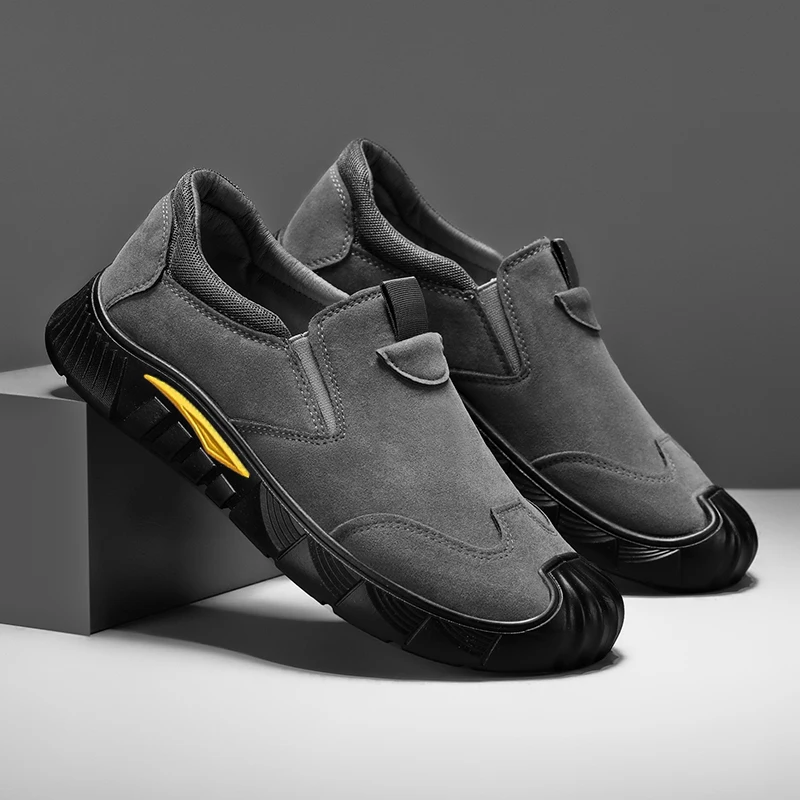 

Мужские водонепроницаемые рабочие лоферы без рук без шнуровки, кожаные прогулочные слипоны, повседневная уличная офисная деловая амортизирующая обувь