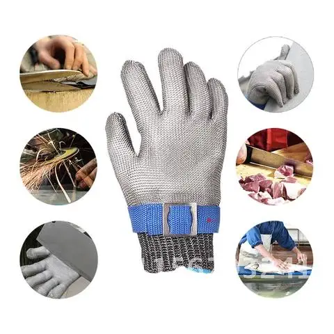 1 Pair Stainless Steel Wire Metal Butcher Gloves Cut Proof Stab Resistant Silver Gray Safety Gloves Fishing Outdoor Protection