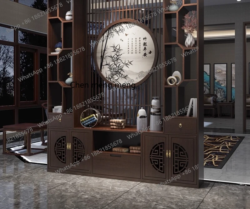 New Chinese-style screen partition cabinet villa entry living room dining room home office solid wood porch shielding rack