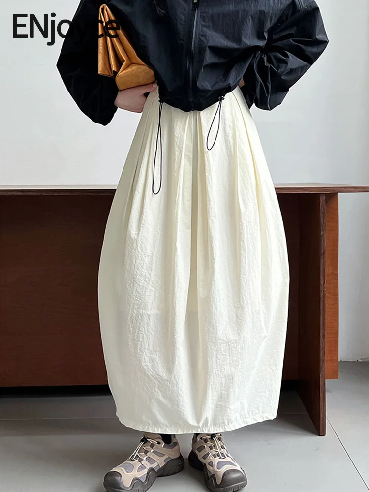 

ENjoyce 2023 Autumn Vintage Pleated Flower Bud Long Skirts Outdoor Urban Korean Fashion Street Casual Puffy Skirt for Women