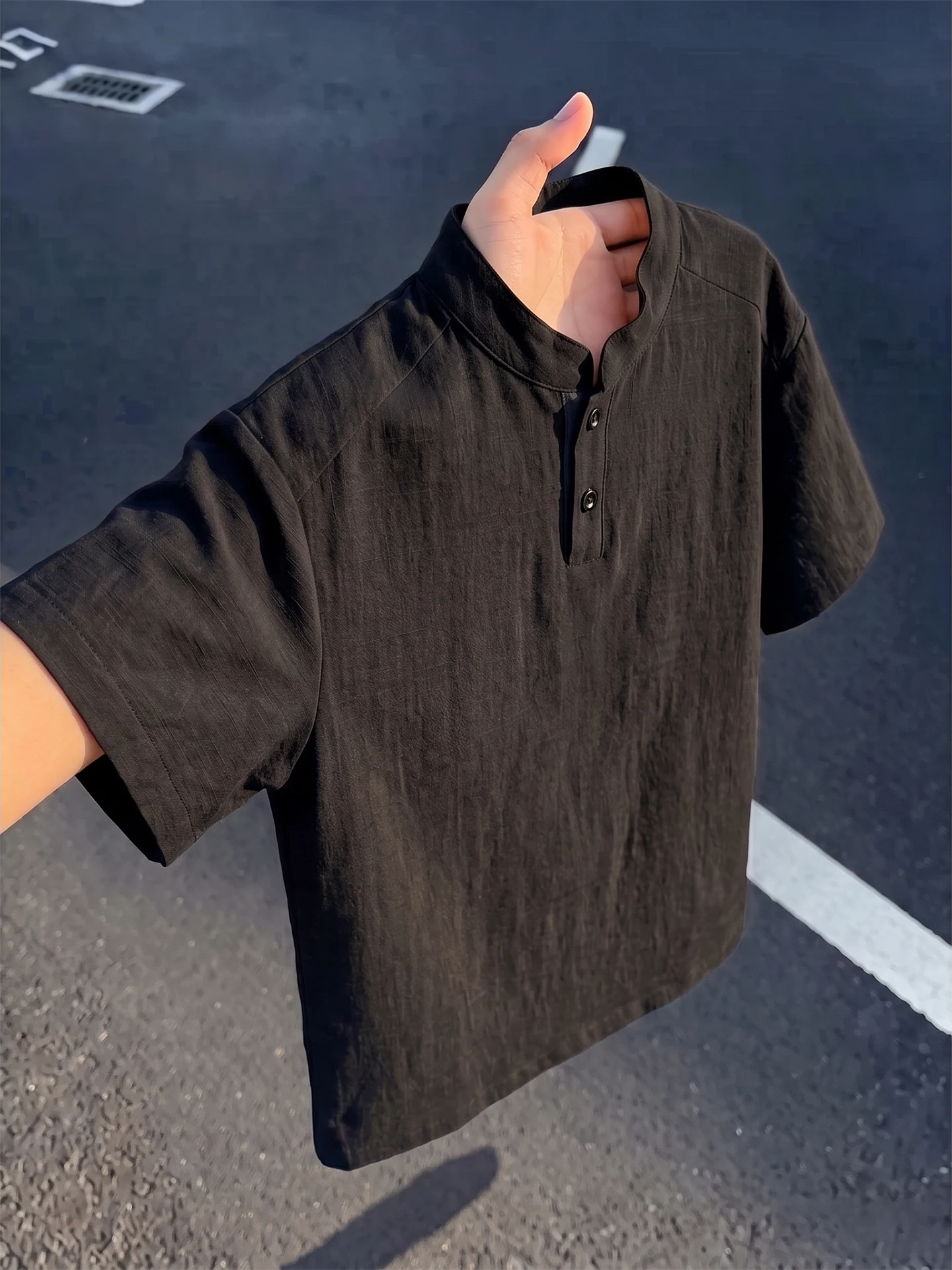 Quick Dry Linen like Half Sleeve  Shirt Men's Summer Thin Breathable Cool Feeling Short Sleeve T Shirt Casual Loose Fit